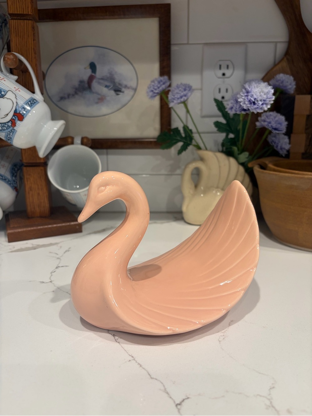 Peach Ceramic Swan Trinket Dish